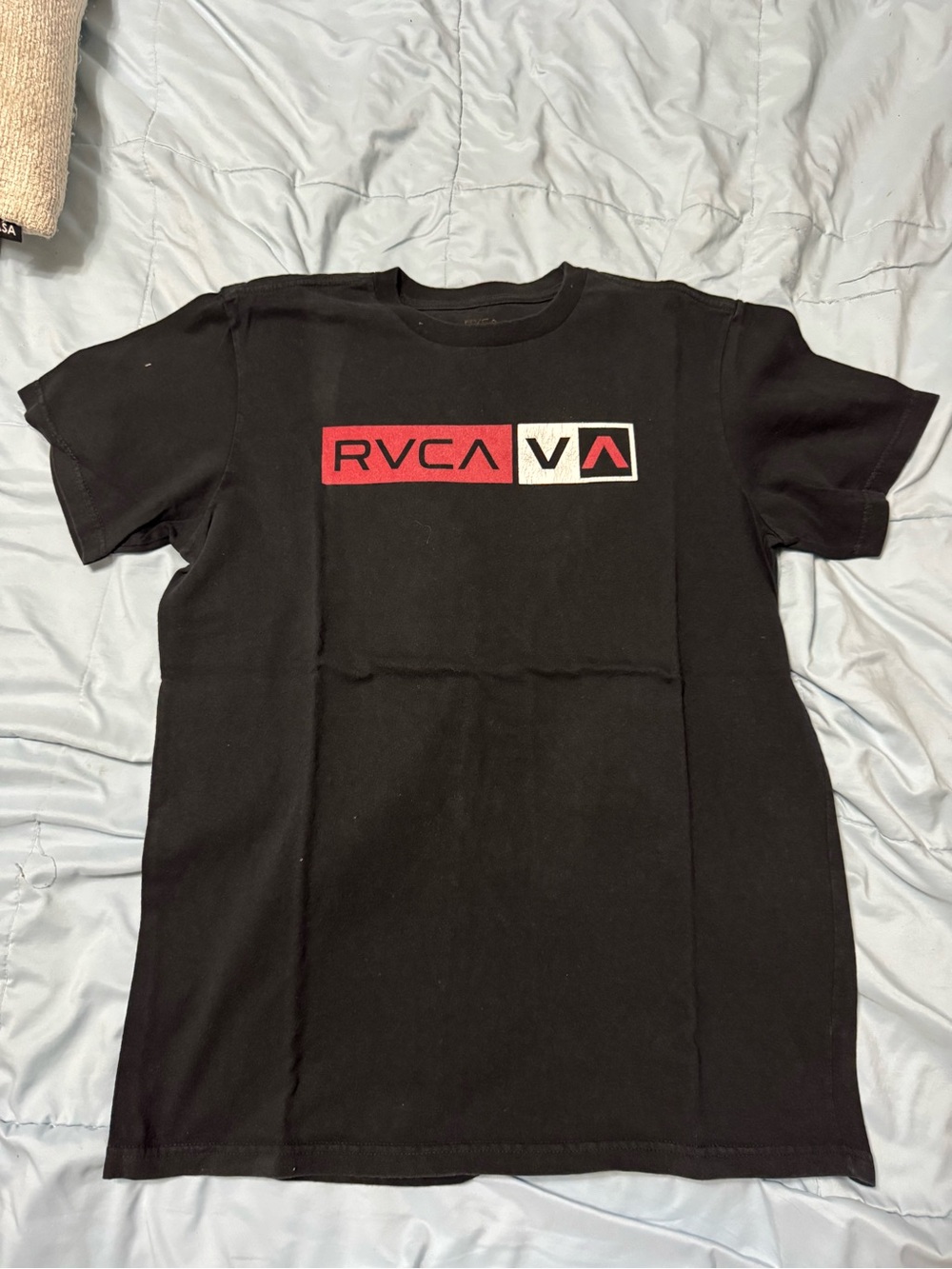 RVCA Black Short-Sleeve Logo Tee with Red and White Block